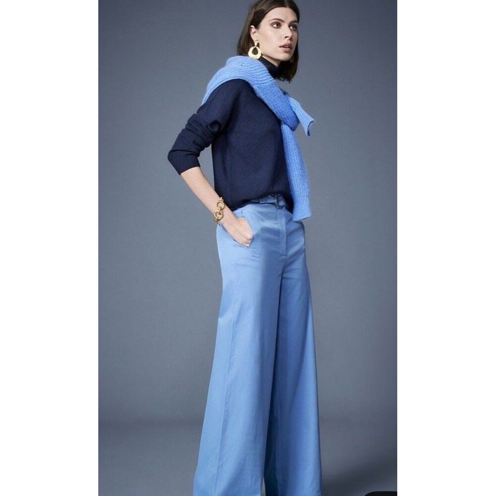 100% Silk Crepe Blouse Blue Button Front Women Size L Matte Lightweight - Picture 12 of 12